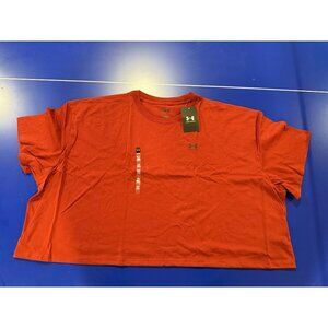 Under Armour Womens Boxy Crop Logo T-Shirt Loose Fit 3XL Red Cotton Blend